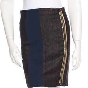 Balenciaga Blue & Dark Grey Mini Skirt w/Bold Front Zip